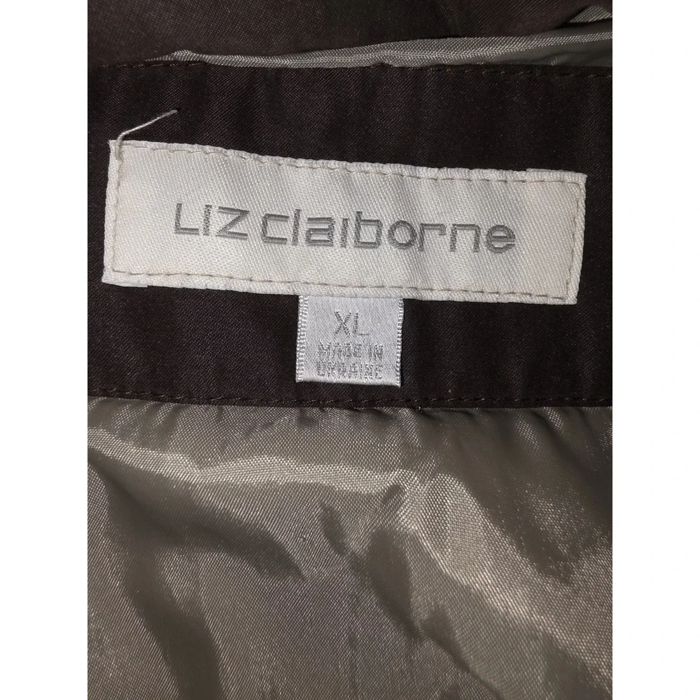 Liz Claiborne Women Brown Nylon Hooded Parka Jacket XL Mid-Length Coat